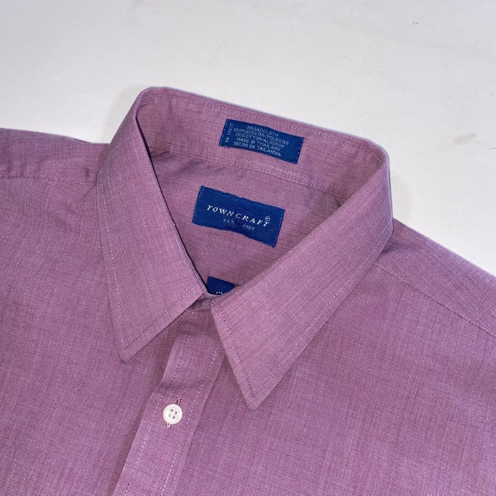Town Craft Men's Short Sleeve Collared Button‎ Up Shirt Red Purple Size 17